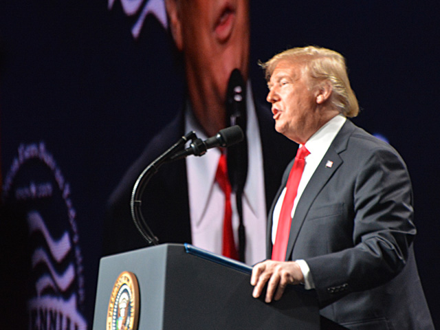 President Donald Trump speaks last year at the American Farm Bureau Federation annual meeting in New Orleans. Trump will speak again on Sunday at the AFBF meeting, coming off his expected signing of a trade agreement with China that will boost agricultural sales. (DTN file photo by Chris Clayton)