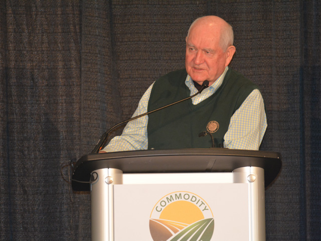 U.S. Secretary of Agriculture Sonny Perdue addresses program sign-up dates, like for financially-hit dairy farmers, for the Farm Bill during a press conference at Commodity Classic. (Progressive Farmer photo by Matthew Wilde)