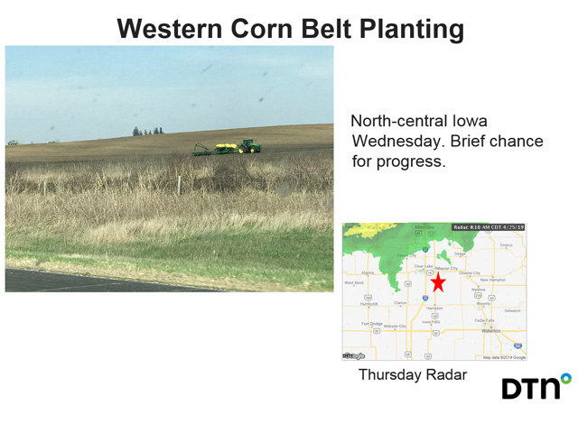 This planting rig in north-central Iowa on April 25 is an example of Iowa producers' planting gains in the past seven days. (DTN photo by Matt Herman)