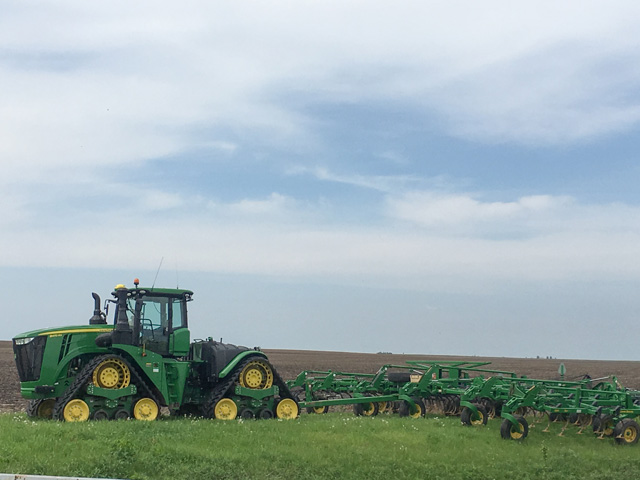 Parked tillage equipment in central Illinois is emblematic of very little planting progress during the week ending May 5. (DTN photo by Pamela smith)