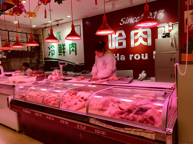 A meat stand in Harbin, China, the capital city of Heilongjiang Province in northeast China. After a glut of pork hit the China market earlier this year, China is starting to see shortages. (DTN photo by Lin Tan) 