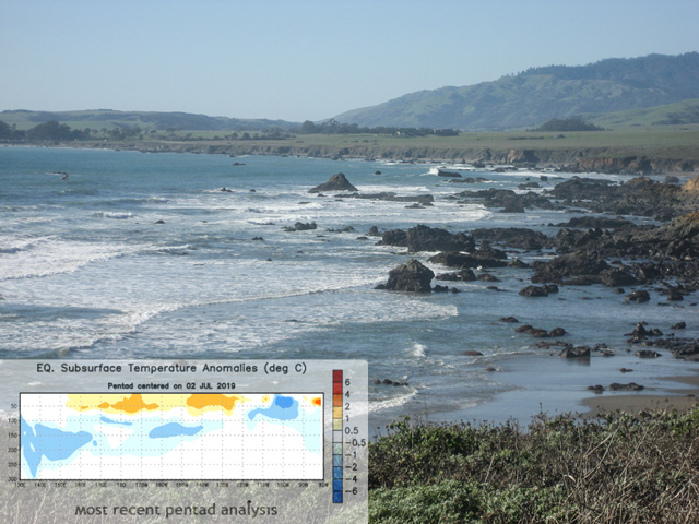 Cooling of eastern Pacific Ocean waters suggests an end to El Nino and possible drier times for late summer in the Midwest. (DTN file photo, CPC graphic)