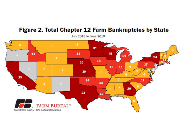 A map of Chapter 12 bankruptcies produced by the American Farm Bureau Federation. 