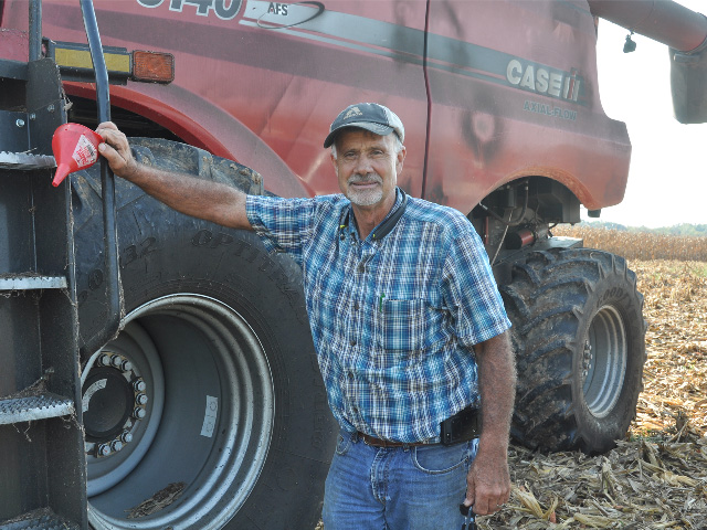 Keith Peters has just started harvest in central Ohio, and it&#039;s clear the region&#039;s suboptimal planting conditions have taken a toll on his corn and soybean yields. (DTN photo by Emily Unglesbee) 
