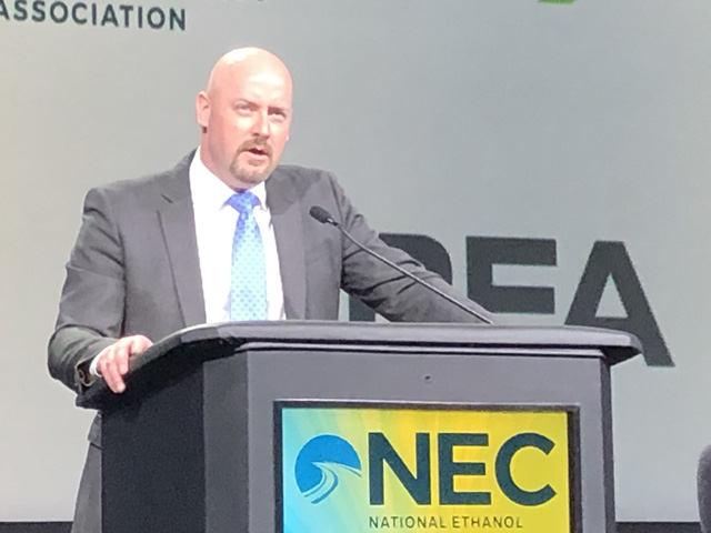 Renewable Fuels Association President and Chief Executive Officer Geoff Cooper gives the state of the ethanol industry speech at the National Ethanol Conference in Houston on Tuesday. (DTN photo by Todd Neeley)