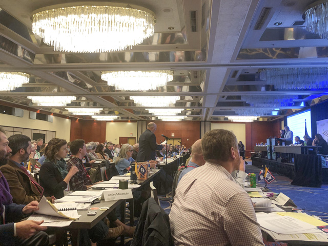 Just under 200 delegates at the National Farmers Union convention in Savannah, Ga., spent roughly a day and a half debating proposed policy changes for the organization and its recommendations to change federal policies (DTN photo by Chris Clayton) 