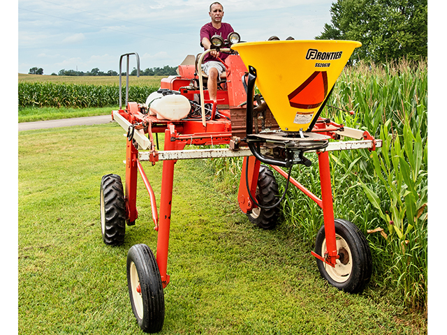Darrell Shover turned to conservation and innovation to help his sub-1,000-acre farm in northern Indiana prosper. One of the tools that has helped is a farm-built interseeder he&#039;s used to plant cover crops in standing corn. (Progressive Farmer image by Dave Charrlin)