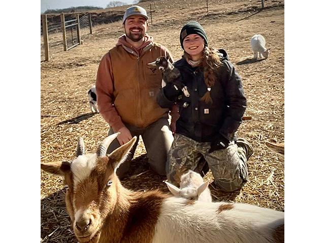 Matt and Jocelyn Vermeersch of Mud Ridge Ranch near Council Bluffs are two of the many Iowa farmers who have partnered with Practical Farmers of Iowa to offer paid labor experience to beginning and aspiring farmers. (Photo courtesy of Practical Farmers of Iowa)
