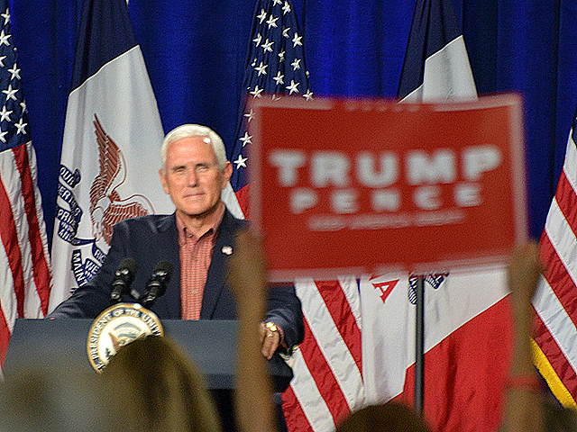 Vice President Mike Pence spoke Thursday at the Iowa State Fairgrounds to a group of farmers, Iowa Republican officials and political activists. Pence highlighted some of the policies the Trump administration has done to help farmers. (DTN photo by Chris Clayton)