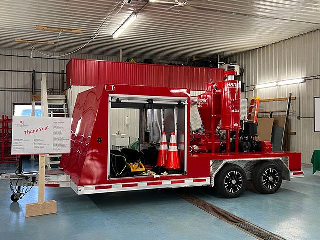 The Rural Rescue Response trailer, or R3, was the brainchild of the Gibbon, Minnesota, Fire Department after it conducted the state&#039;s only successful grain bin rescue in 2019. But the department wanted to improve on that success. The R3 is a 16-foot-long trailer equipped with a 35-horsepower, self-powered grain vac capable of moving more than 1,000 bushels per hour. (Photo courtesy of the Gibbon Fire Department)