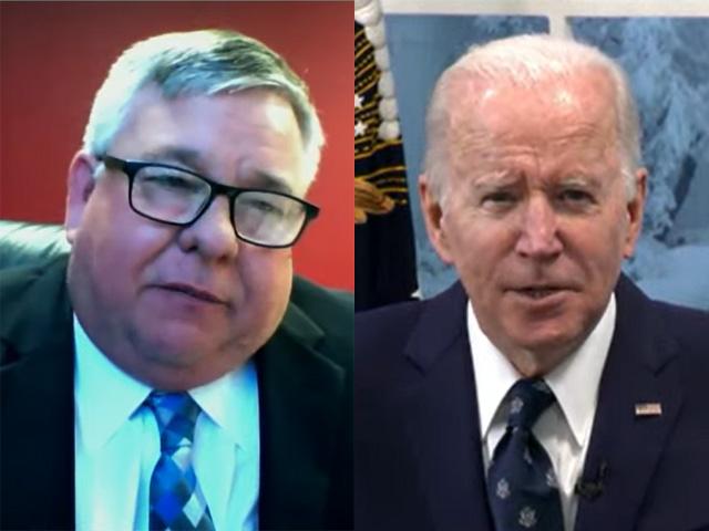 Scott Blubaugh, president of Oklahoma Farmers Union, was among the producers who met virtually with President Joe Biden in a roundtable discussion Monday about livestock markets and meatpacker competition. (Screenshot images from White House livestream)