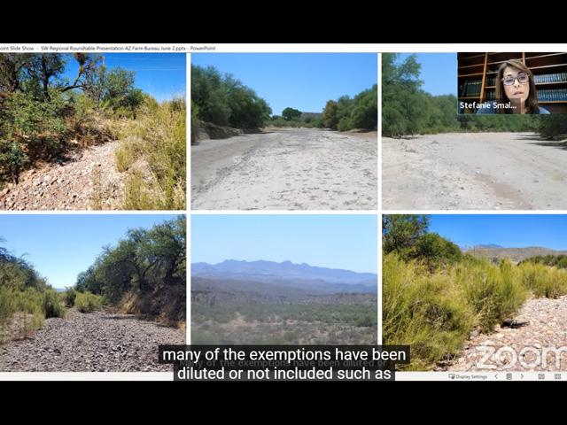 Arizona rancher Stephanie Smallhouse presented photos of her ranch to EPA during a waters of the U.S. roundtable. "It is in no way clear to me whether actions that I might undertake would be exempt," she told the agency. (DTN screen capture of EPA Zoom roundtable)