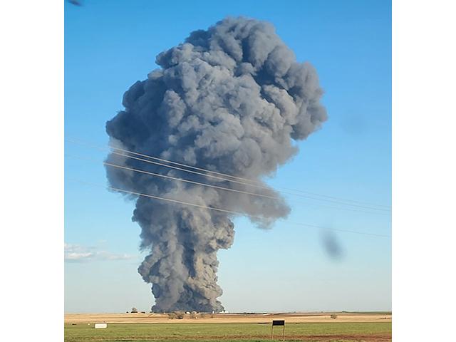 After a large-scale loss, livestock cleanup procedures follow environmental quality guidelines. Smoke was visible for miles after the explosion April 10 at South Fork Dairy Farm in Dimmitt, Texas. (Photo from Castro County Sheriff&#039;s Office Facebook)