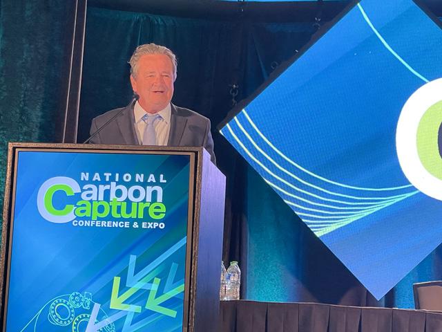 Tom Buis, CEO of the American Carbon Alliance, said carbon capture is the next big thing for agriculture and rural America. He spoke at a keynote address at the National Carbon Capture conference in Des Moines, Iowa, last week. (Photo by Todd Neeley)