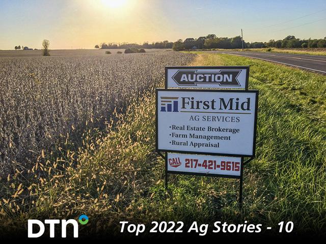 Farmland values at auction continually shattered records in 2022, making it one of DTN&#039;s Top 10 Ag Stories of the year. (DTN file photo by Pamela Smith)