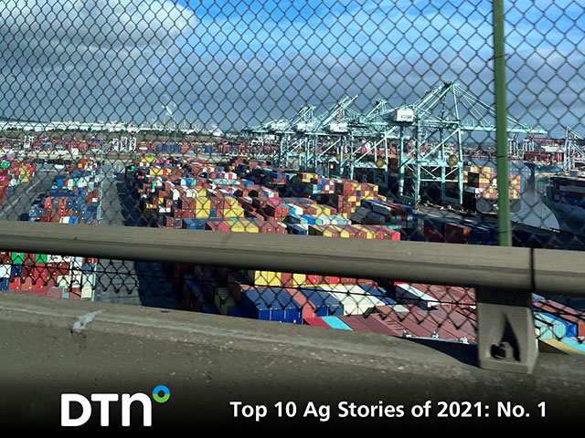 A large number of ships waiting off the West Coast and containers piled high such as at the Port of Los Angeles in this picture taken Oct. 24, were some of the signs of the supply chain backlog and frustrations. (Photo courtesy of Jacob Kunes)
