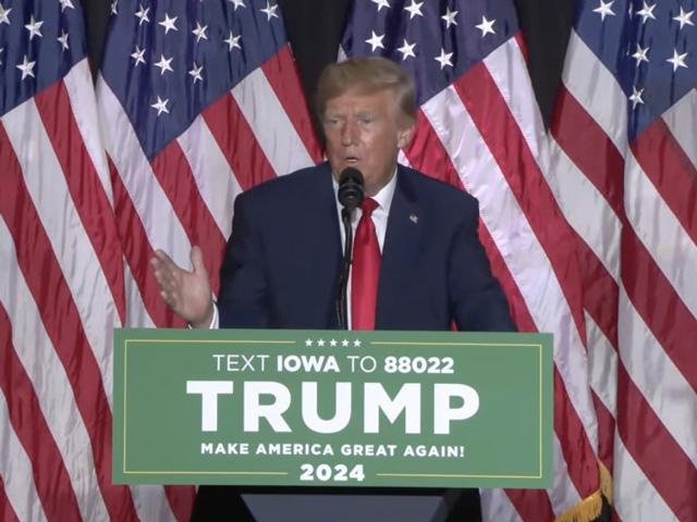 Former President Donald Trump speaks at a rally in Council Bluffs, Iowa, on Friday as he attacked Florida's governor over ethanol policies and laid out his record in defending farmers in his term. (DTN image from livestream)