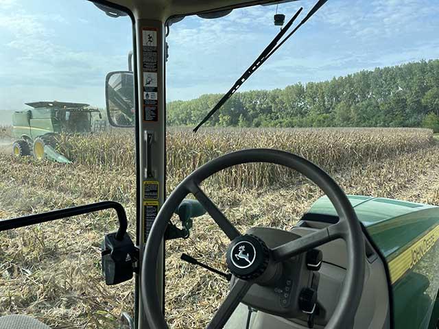 The view from Zachary Grossman&#039;s cab shows harvest is underway in northwest Missouri. (Photo courtesy of Zachary Grossman)