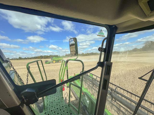 Luke Garrabrant provides a real view from the combine cab this week from the soybean fields of central Ohio. (Photo courtesy of Luke Garrabrant)