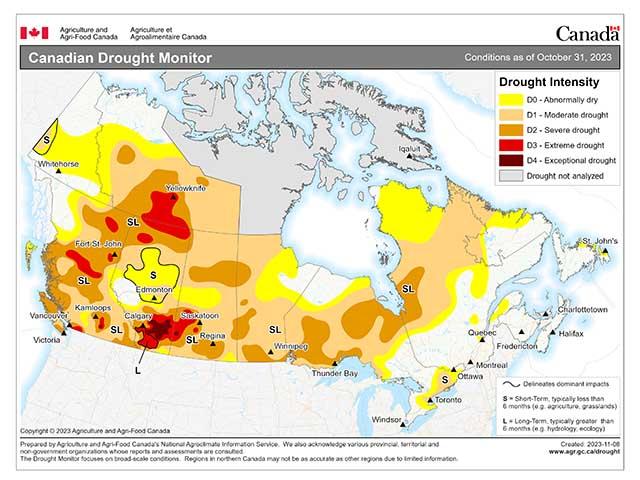 Drought is widespread across much of Canada and especially the Prairies. (Agriculture and Agri-Food Canada graphic)