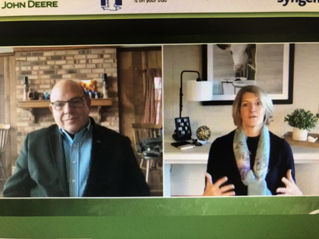 American Farm Bureau Federation President Zippy Duvall, left, and Land O&#039; Lakes President and CEO Beth Ford, right, held a "fireside chat" at a session of Farm Bureau&#039;s online convention on Monday. (Image from livestream) 