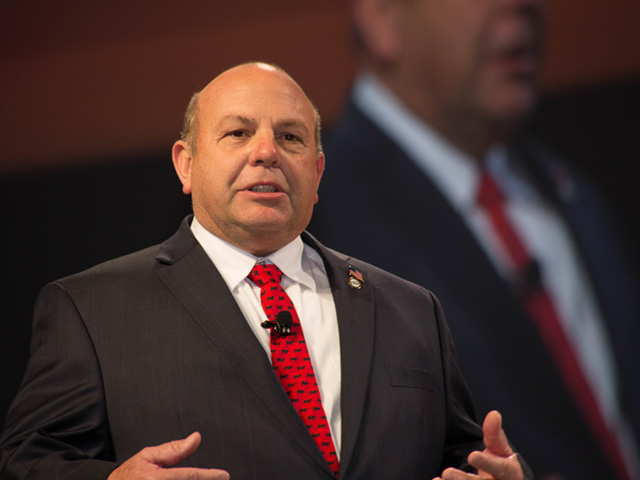 Zippy Duvall, president of the American Farm Bureau Federation, speaking at the AFBF annual meeting in 2017. On Sunday, in a video speech and press conference, Duvall called on leader to turn the page on partisanship so the country can come together. (DTN file photo by Chris Clayton) 